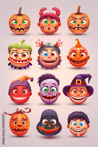 Wallpaper Mural Cute Halloween Costume Emoticons | Set of Adorable Costume Designs Torontodigital.ca