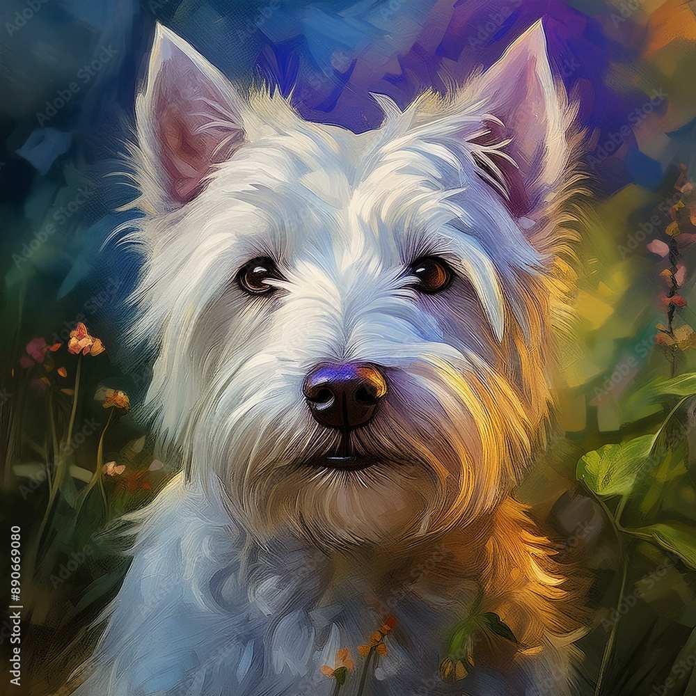West Highland White Terrier in painting technique West Highland White Terrier in painting technique