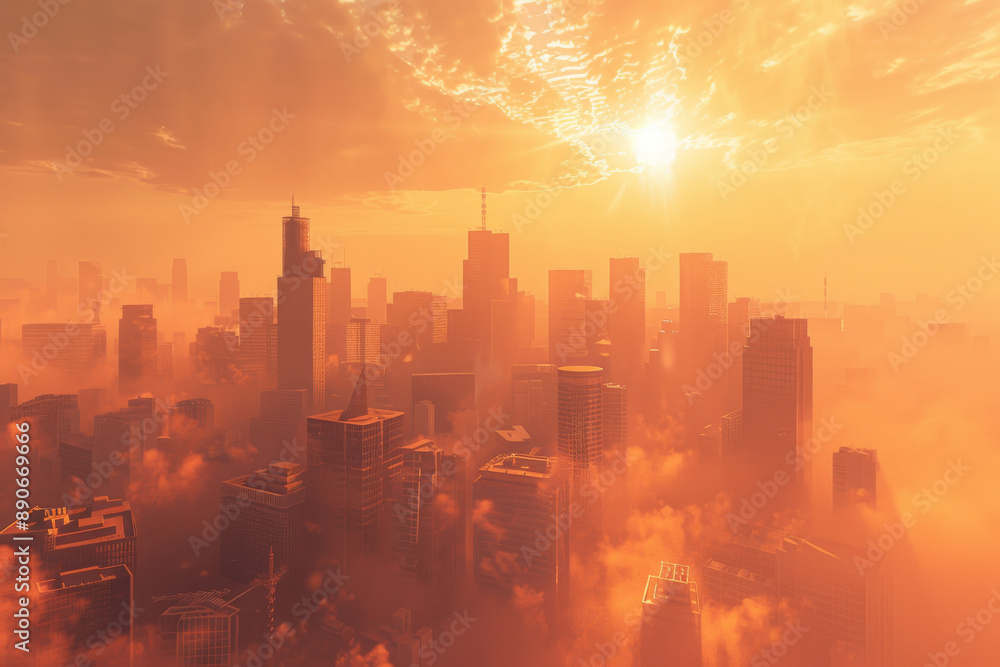 The sun sets over a sprawling cityscape, casting an orange hue over the high-rises and blanketing the scene in a warm glow. The sun sets over a sprawling cityscape, casting an orange hue over the high-rises and blanketing the scene in a warm glow.