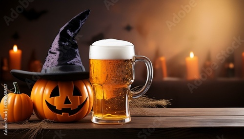 ハロウィン、ビール、コピースペース（Halloween, beer and copy space.） 