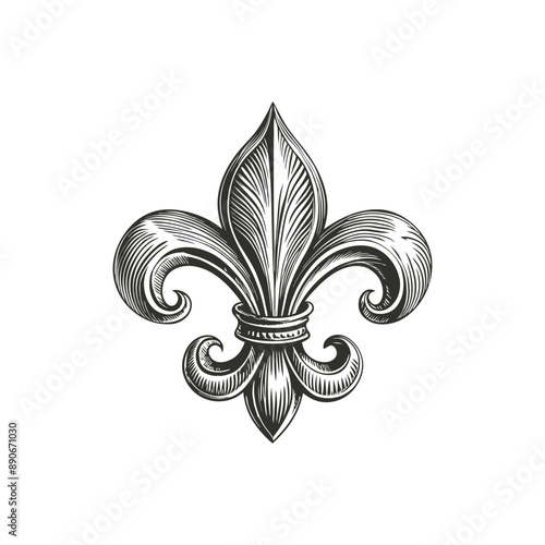 Fleur de lis engraving hand drawn illustration isolated white background