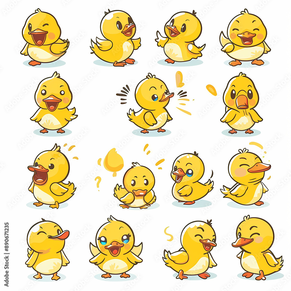 Cute Yellow Duck with Different Expressions | Bold Comic Lines and Simple Stroke Style Cute Yellow Duck with Different Expressions | Bold Comic Lines and Simple Stroke Style