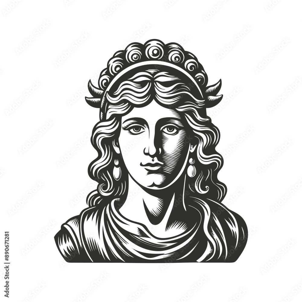 greek goddess athena engraving hand drawn illustration isolated white background greek goddess athena engraving hand drawn illustration isolated white background