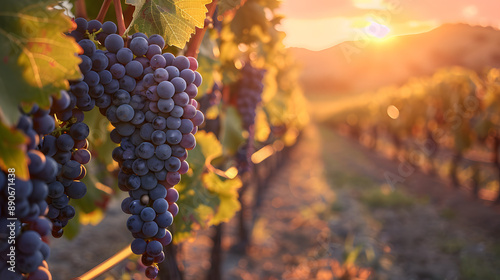 racimo de uva cuelga de planta de vid en viñedo de bodega de vino
