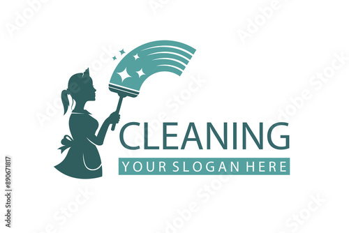 house maid lady for cleaning service design with window glass squeegee in hand isolated on white background