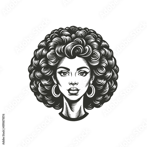 afro woman engraving hand drawn illustration isolated white background