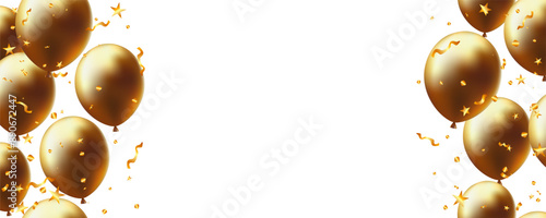 Luxury realistic helium balloon gold glossy frame background. Celebration design element