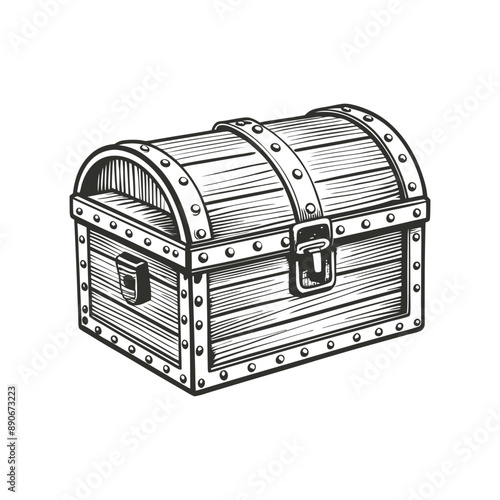 pirate chest engraving hand drawn illustration isolated white background
