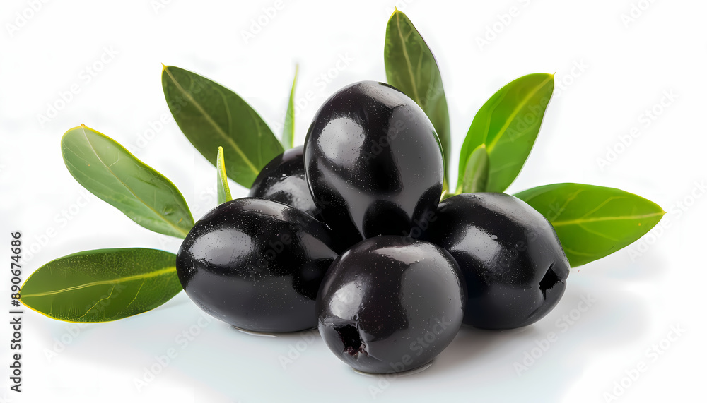 Black Olive Slices with Leaves | Clean White Backdrop Illustration Black Olive Slices with Leaves | Clean White Backdrop Illustration