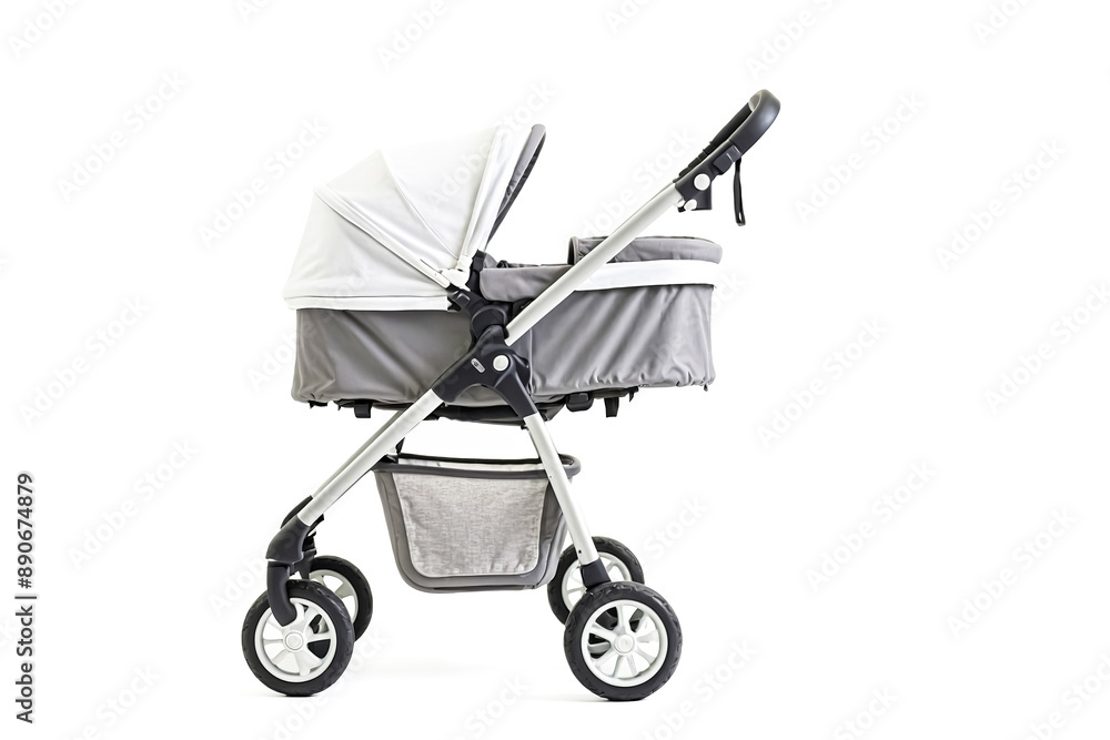 Modern White Baby Stroller with Gray Canopy and Basket Modern White Baby Stroller with Gray Canopy and Basket