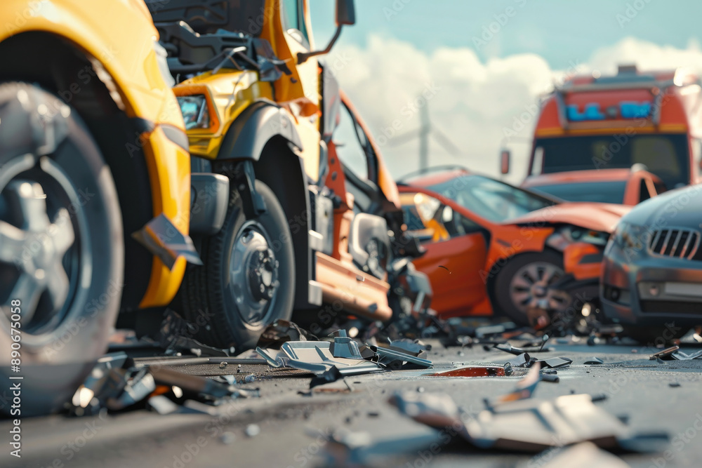 Shattered vehicles and scattered debris on a road scene depict the violent aftermath of a major vehicular accident, framed by a backdrop of chaotic destruction. Shattered vehicles and scattered debris on a road scene depict the violent aftermath of a major vehicular accident, framed by a backdrop of chaotic destruction.