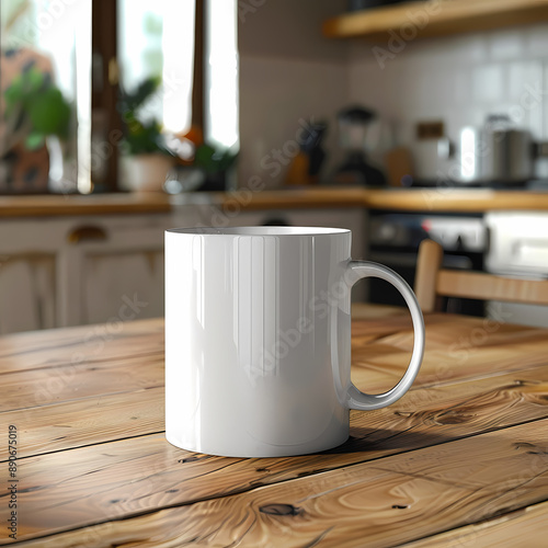 Professional White Coffee Mug Mock-Up: 20 oz Design in a Cozy Kitchen