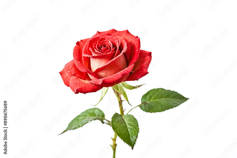 Single Red Rose with Dew Drops