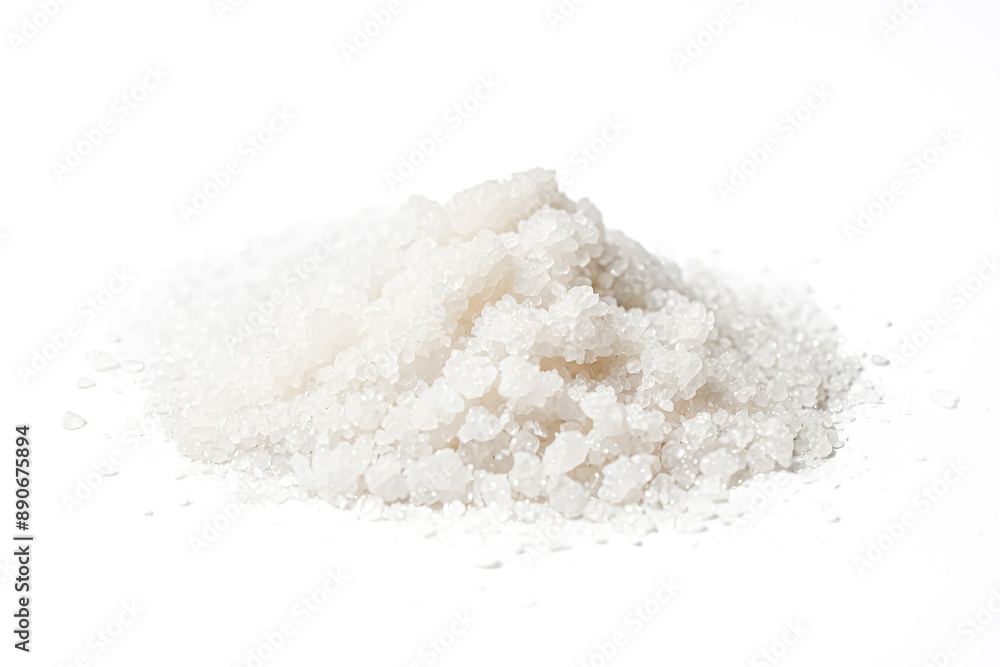 White Sea Salt Crystals Isolated on White Background White Sea Salt Crystals Isolated on White Background