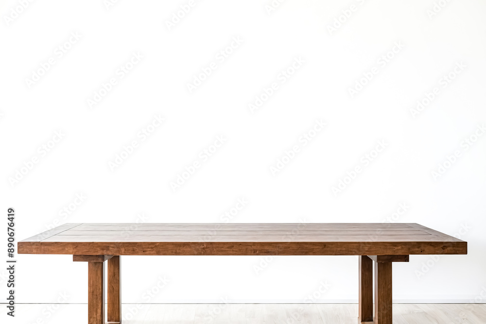 Empty Wooden Table Against a White Wall Empty Wooden Table Against a White Wall
