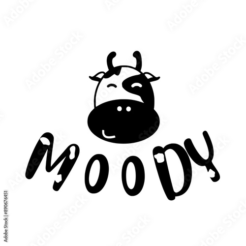 Moody, Cow Vector Illustration For Kids Shirt