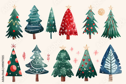 Stylish Christmas Trees Flat Clipart: Festive Graphics for Your Projects