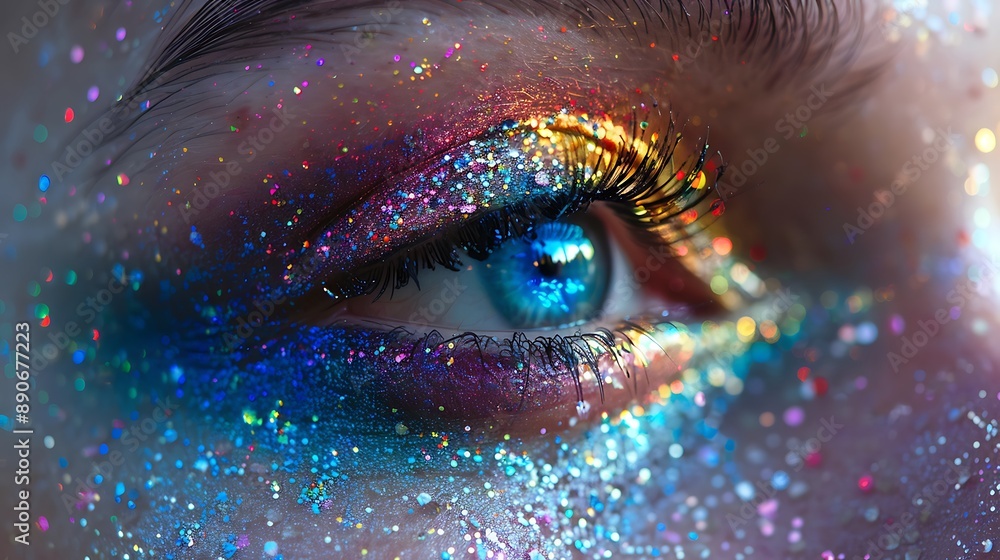 Close-Up of a Blue Eye with Glittery Makeup Close-Up of a Blue Eye with Glittery Makeup