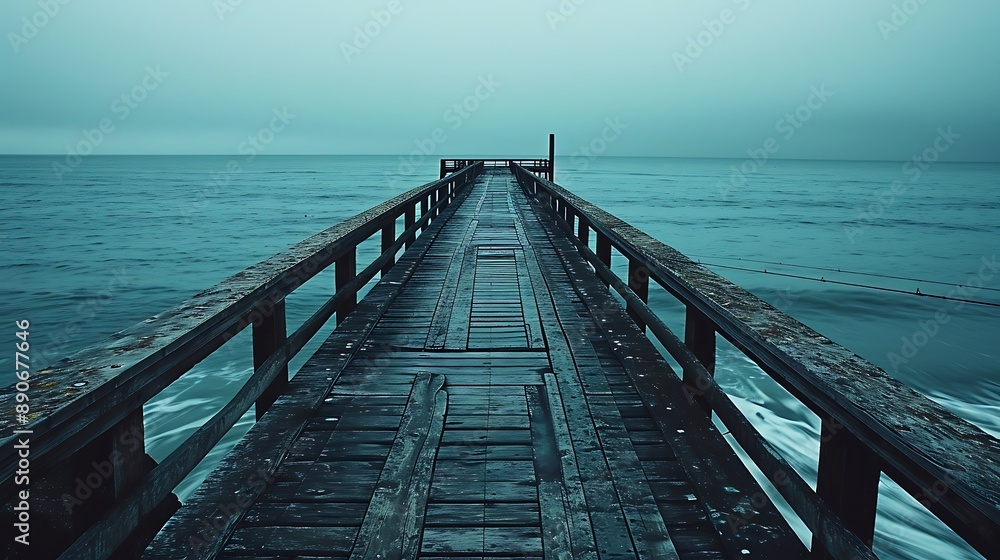 Obraz premium A Wooden Pier Stretching Into the Endless Ocean and Stunning Sunset 