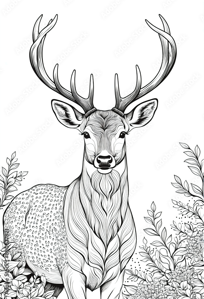 Fototapeta premium Deer drawing, sketch on white background
