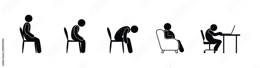 stick figure man icon, sitting people, sedentary lifestyle, vector set stick figure man icon, sitting people, sedentary lifestyle, vector set