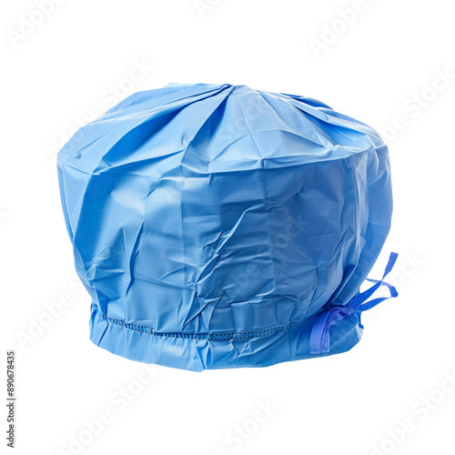 Blue medical surgical cap. Isolated on transparent background. photo