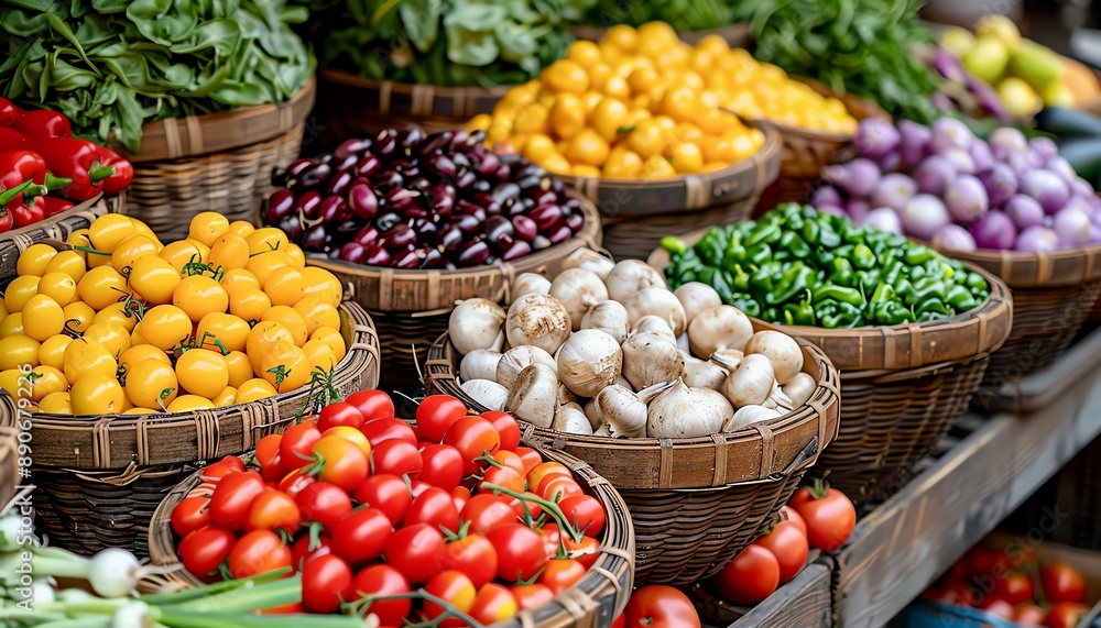 A colorful array of fresh Chinese vegetables at a market A colorful array of fresh Chinese vegetables at a market