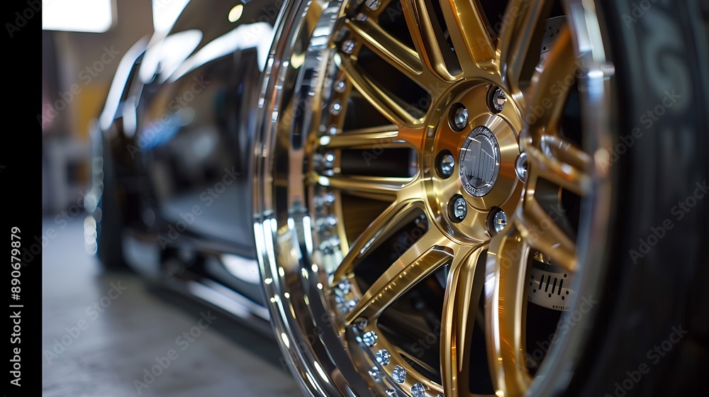 Closeup of a Gold Car Wheel Closeup of a Gold Car Wheel