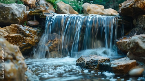Serene Waterfall in a Rock Garden