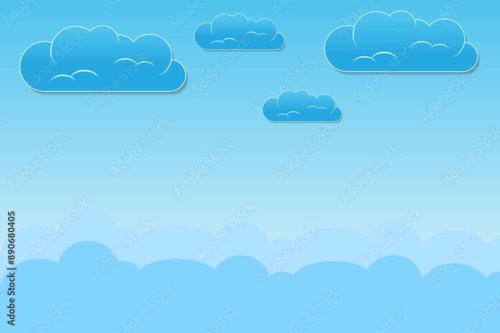 Illustration of Sky with Clouds in flat style. Sky and clouds background. Cloudy vector cartoon illustration in blue color. Illustration of Sky with Clouds in flat style. Sky and clouds background. Cloudy vector cartoon illustration in blue color.