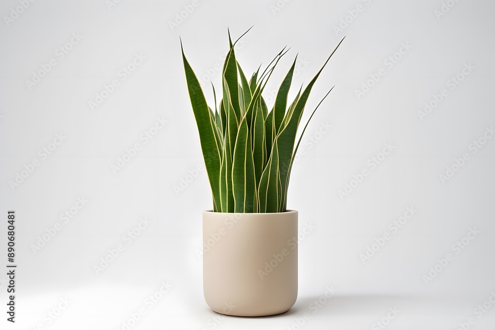 Cylindrical snake plant in pot plain background, AI Generated Cylindrical snake plant in pot plain background, AI Generated