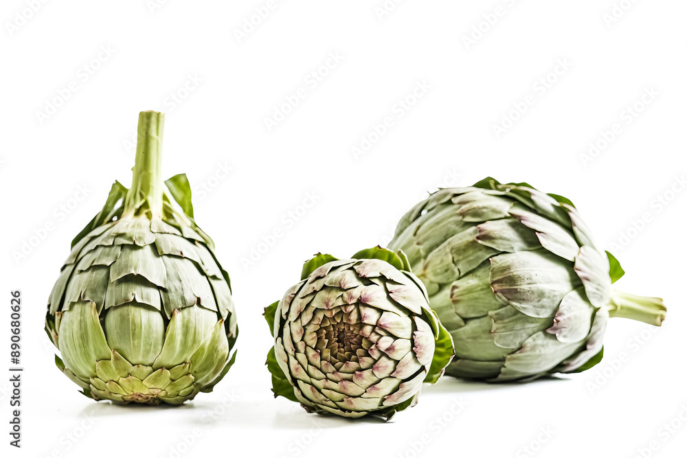 Obraz premium Three Fresh Artichokes Isolated on White Background