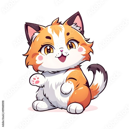 Flat illustration of cute pleasant cat friendly character white background