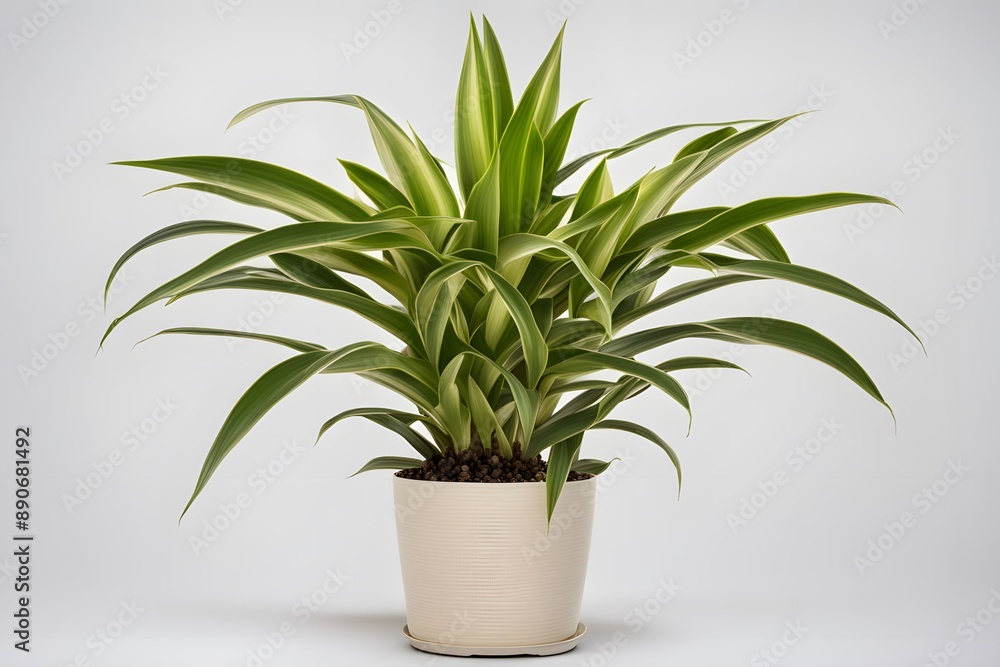 Dracaena fragrans compacta plant in beige pot white background, Ai Generated Dracaena fragrans compacta plant in beige pot white background, Ai Generated