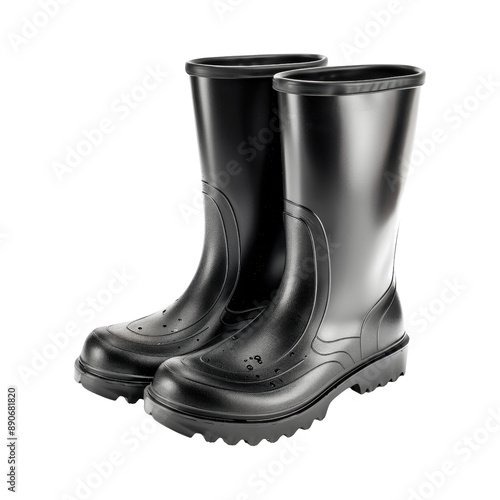 Black rubber boots. Isolated on transparent background.