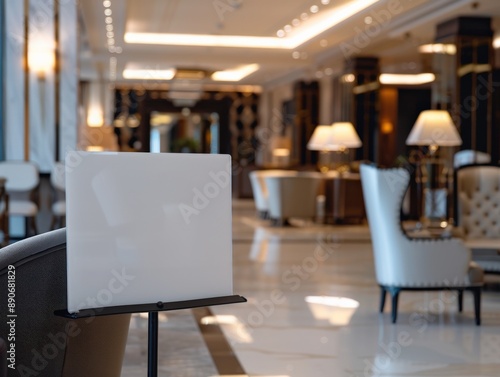 Wallpaper Mural Sophisticated hotel lobby featuring a blank sign on a stand Torontodigital.ca