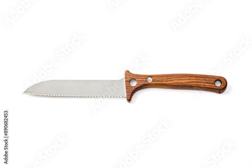 Wooden handled kitchen knife isolated on white background