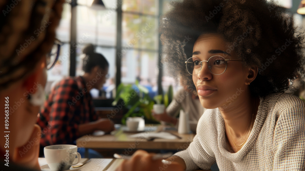 A person in a cozy café setting, engaged in conversation, surrounded by a warm atmosphere with soft light filtering through the windows. A person in a cozy café setting, engaged in conversation, surrounded by a warm atmosphere with soft light filtering through the windows.