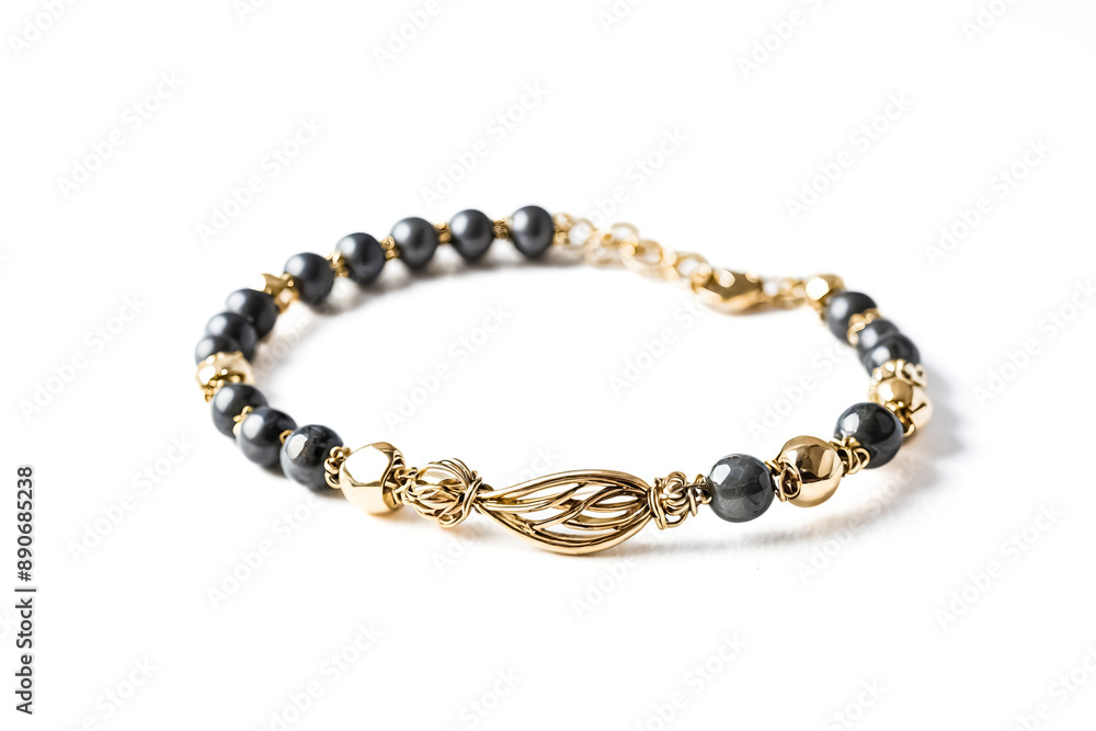 Gold and Black Beaded Bracelet with Intricate Clasp Gold and Black Beaded Bracelet with Intricate Clasp