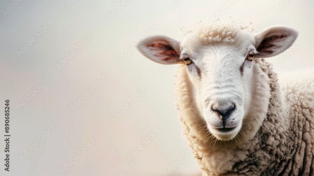 A serene close-up shot of a sheep, showcasing its gentle and peaceful nature in soft lighting. A serene close-up shot of a sheep, showcasing its gentle and peaceful nature in soft lighting.