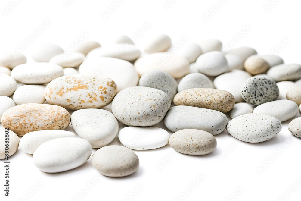 Close up of smooth white pebbles isolated on white background Close up of smooth white pebbles isolated on white background