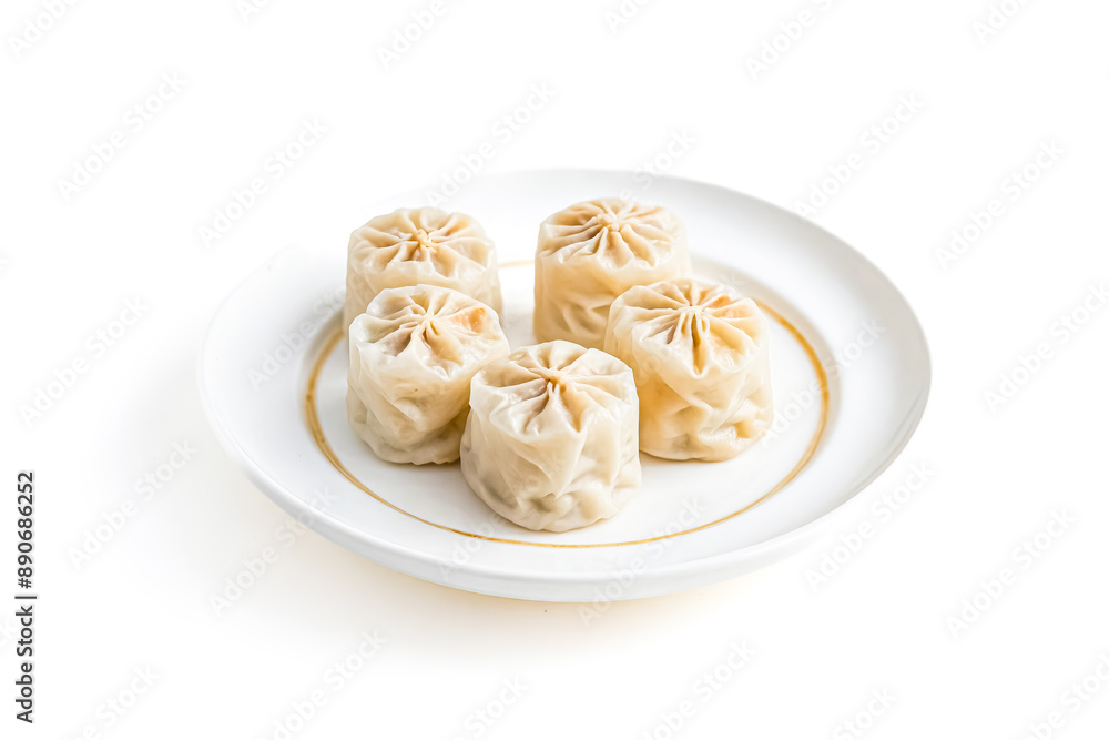 Close Up of Steamed Dumplings on a White Plate Close Up of Steamed Dumplings on a White Plate