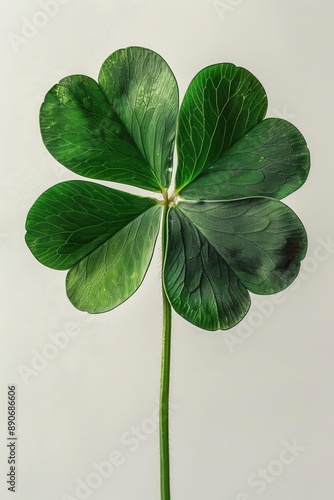 Fourleaf clover, isolated, generative AI, white background, detailed and vibrant green