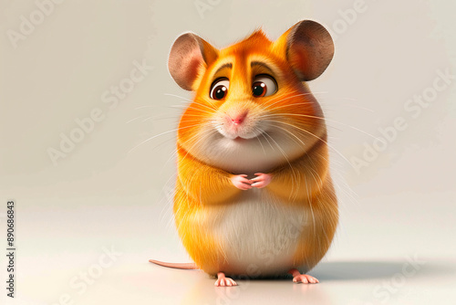 Hamster on light background. Cute fluffy rodent close-up looking at camera.