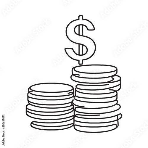 coins, pennies, cents. one-line graphics. Vector illustration.