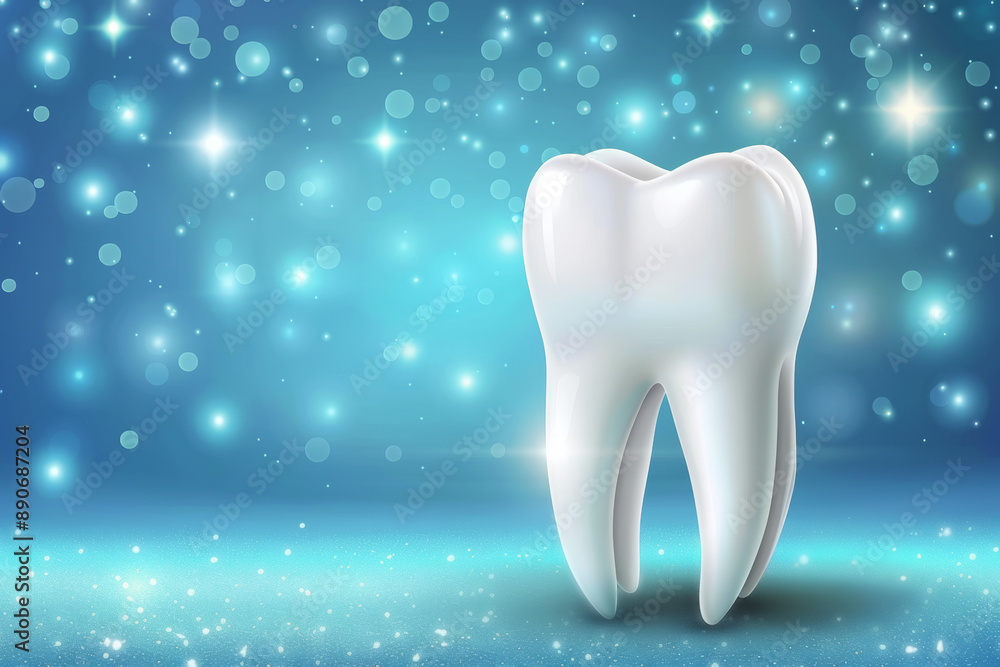 Dental illustration white teeth on blue background, enamel whitening, bright implant for oral health Dental illustration white teeth on blue background, enamel whitening, bright implant for oral health