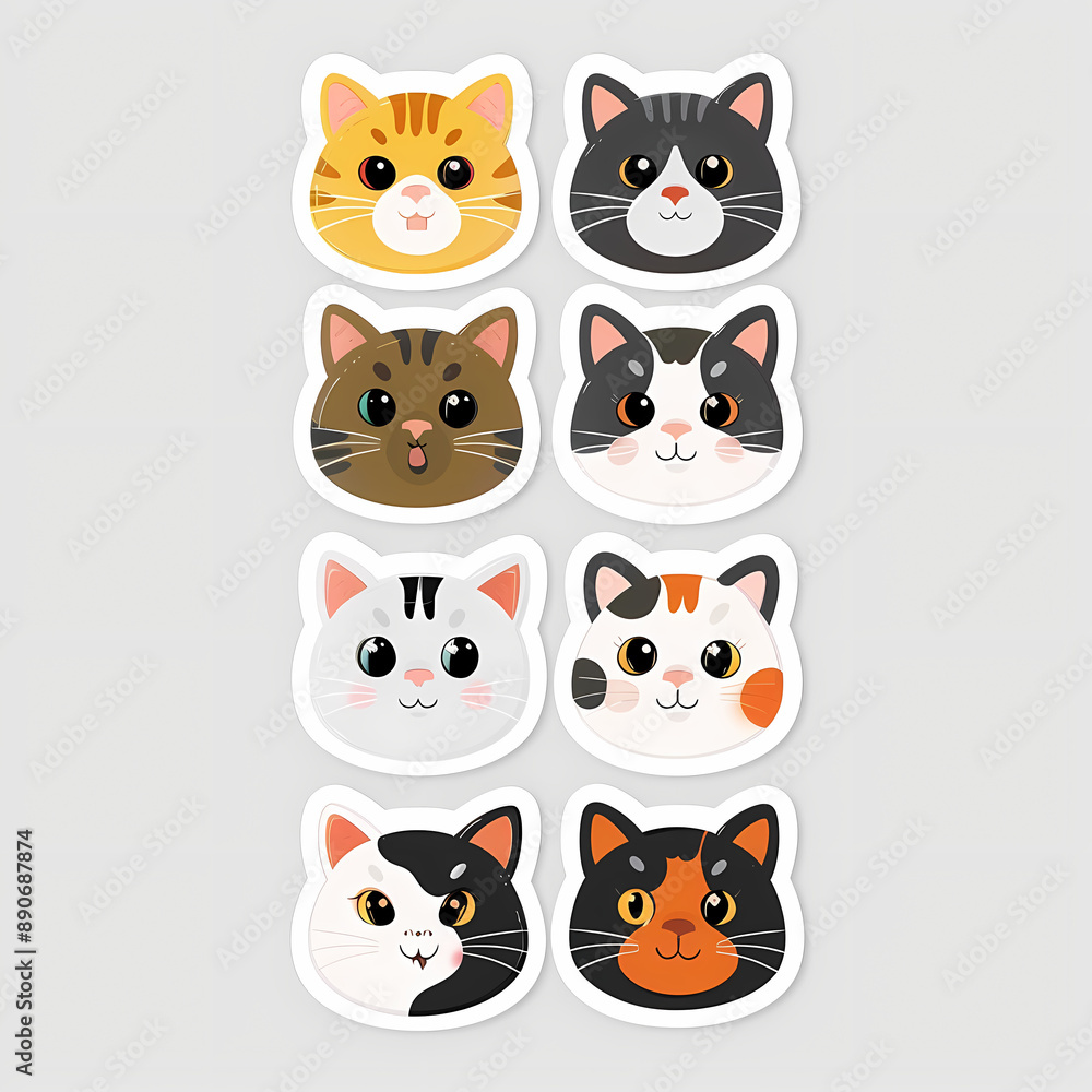 Charming Cartoon Cats on a Sticker Sheet: Whimsical Designs for Fun Charming Cartoon Cats on a Sticker Sheet: Whimsical Designs for Fun