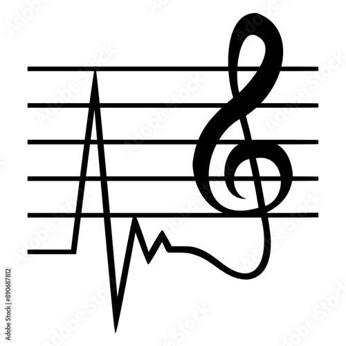 Music Clef Note Pulse Heartbeat Frequency ECG French Violin Treble Musical Bass Instrument Sound Love Icon Symbol Design	