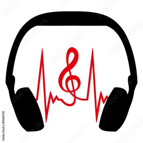 Headset Headphones Music Clef Note Pulse Heartbeat Frequency ECG French Violin Treble Musical Instrument Sound Love Icon Symbol Design	