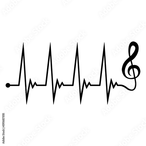 Music Clef Note Pulse Heartbeat Frequency ECG French Violin Treble Musical Bass Instrument Sound Love Icon Symbol Design	